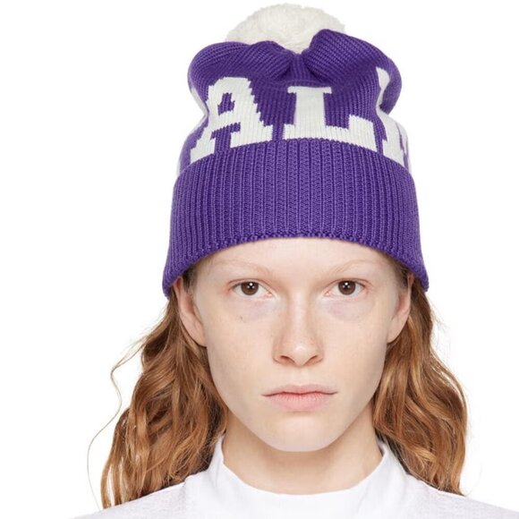 Palm Angels Purple & White Pom-Pon Beanie Hat - Italy - NWT main image 5